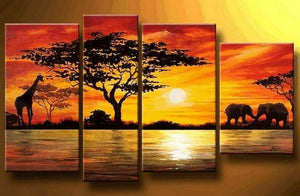 African Painting, Sunset Painting, Living Room Wall Art Paintings, Landscape Canvas Paintings, Extra Large Wall Art Paintings-Silvia Home Craft
