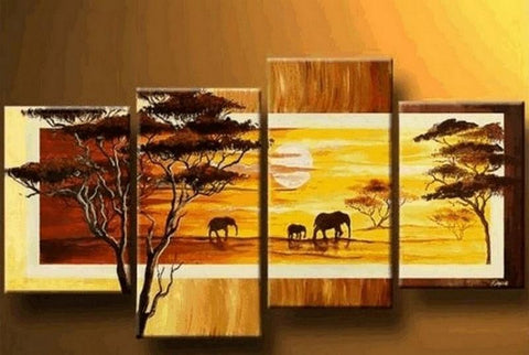 African Painting, Sunset Painting, Large Painting for Sale, Hand Painted Canvas Art, Landscape Paintings, Living Room Wall Art Paintings-Silvia Home Craft