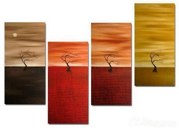Sunset Tree Painting, Abstract Painting, Tree of Life Painting, 4 Panel Art Painting, Abstract Art, Living Room Wall Art-Silvia Home Craft