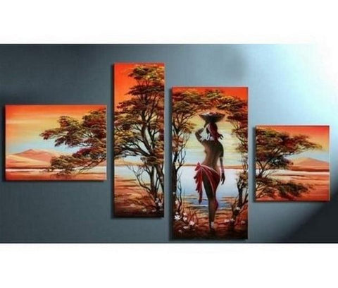 African Girl Painting, Hand Painted Canvas Art, Acrylic Painting on Canvas, African Canvas Painting, Living Room Wall Art Paintings-Silvia Home Craft