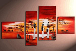 Contemporary Art for Sale, Art on Canvas, African Woman Painting, Extra Large Painting, 5 Piece Canvas Wall Art-Silvia Home Craft