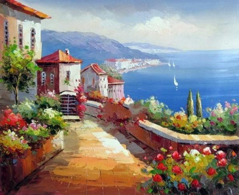 Mediterranean Sea Painting, Heavy Texture Art, Large Painting, Bedroom Wall Art, Oil Painting, Seascape, Spain Summer Resort-Silvia Home Craft