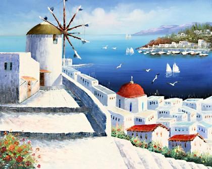 Landscape Painting, Wall Art, Large Painting, Mediterranean Sea Painting, Canvas Painting, Bedroom Art, Oil Painting, Canvas Wall Art-Silvia Home Craft