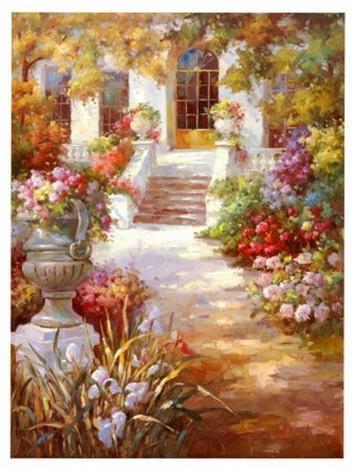 Summer Resort Painting, Canvas Painting, Landscape Oil Painting, Wall Art, Large Painting, Living Room Wall Art, Oil Painting, Canvas Wall Art, Gaden Flower-Silvia Home Craft