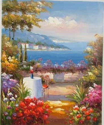 Canvas Painting, Landscape Oil Painting, Summer Resort Painting, Wall Art, Large Painting, Living Room Wall Art, Oil Painting, Canvas Wall Art, Gaden Flower-Silvia Home Craft