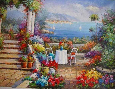 Landscape Painting, Wall Art, Canvas Painting, Heavy Texture Painting, Living Room Wall Art, Oil Painting, Wall Art Decor, Canvas Art, Italian Summer Resort-Silvia Home Craft