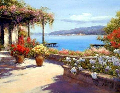Landscape Painting, Wall Art, Large Painting, Mediterranean Sea Painting, Canvas Painting, Kitchen Wall Art, Oil Painting, Canvas Art, Seascape, France Summer Resort-Silvia Home Craft