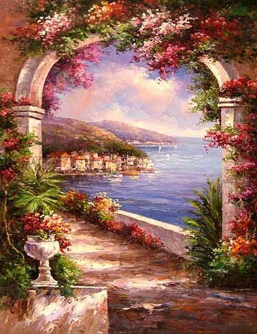 Canvas Painting, Landscape Painting, Wall Art, Canvas Painting, Large Painting, Bedroom Wall Art, Oil Painting, Canvas Art, Garden Flower, Italy Summer Resort-Silvia Home Craft