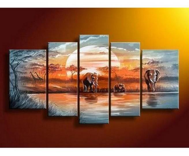 Elephant Painting, African Painting, Abstract Art, Canvas Painting, Wall Art, Large Art, Abstract Painting, Living Room Art, 5 Piece Wall Art-Silvia Home Craft