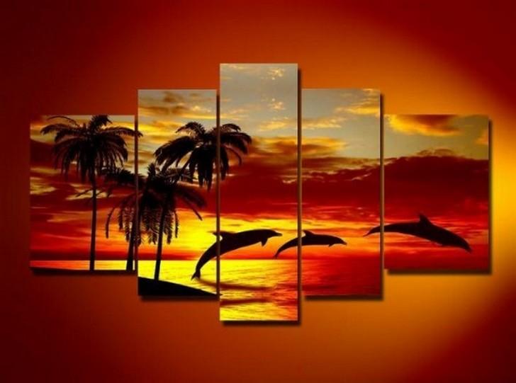 Hawaii Sunset Painting, Abstract Art, Canvas Painting, Wall Art, Large Art, Abstract Painting, Living Room Art, 5 Piece Wall Art, Landscape Painting-Silvia Home Craft