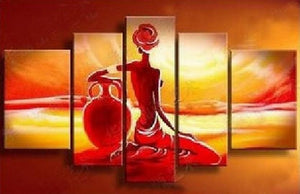 African Canvas Paintings, African Girl Painting, Sunset Painting, Canvas Painting for Living Room, African Woman Painting, Buy Art Online-Silvia Home Craft