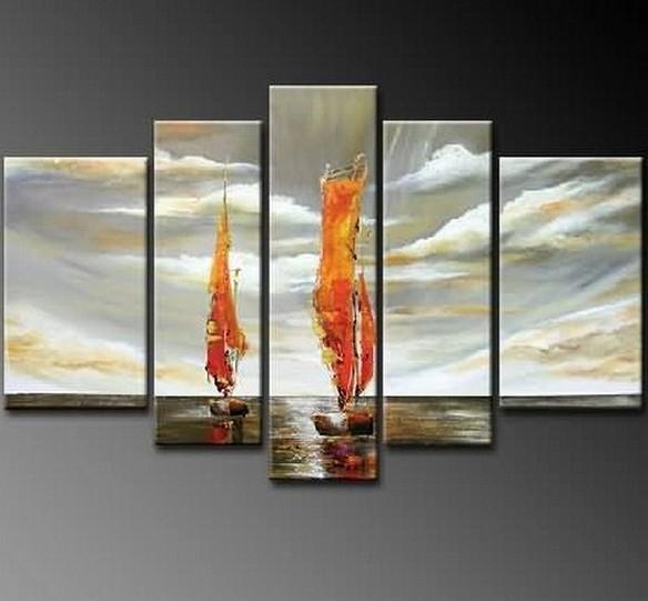 Sailing Boat art Sea, Abstract Art, Canvas Painting, Wall Art, Large Art, Abstract Painting, Living Room Art, 5 Piece Wall Art, Landscape Painting-Silvia Home Craft