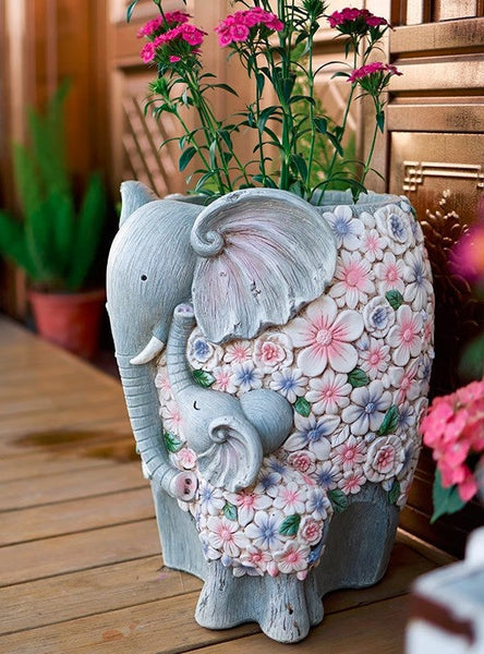 Resin Statue for Garden, Modern Garden Flower Pot, Unique Animal Statue for Garden Ornaments, Beautiful Elephant Flowerpot, Villa Outdoor Decor Gardening Ideas-Silvia Home Craft