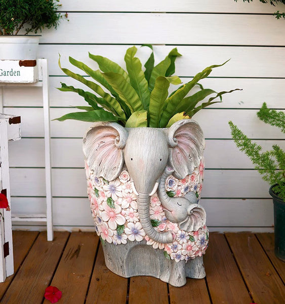 Modern Garden Flower Pot, Unique Animal Statue for Garden Ornaments, Beautiful Elephant Flowerpot, Resin Statue for Garden, Villa Outdoor Decor Gardening Ideas-Silvia Home Craft