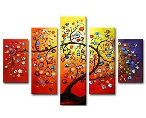 Color Tree Painting, Heavy Texture Art, Tree of Life Painting, Living Room Canvas Painting, 5 Piece Canvas Art, Large Painting on Canvas-Silvia Home Craft