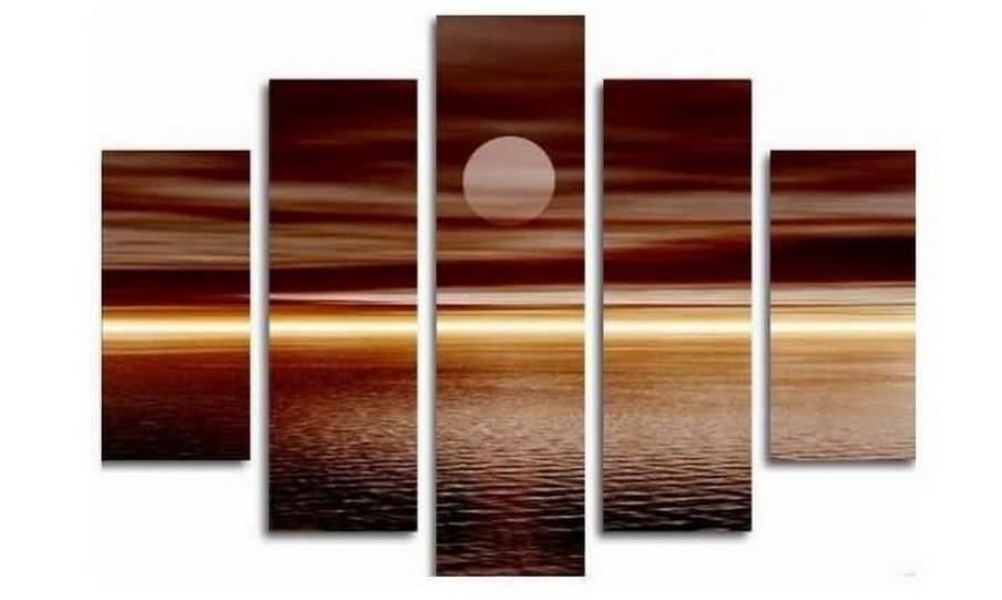 Large Canvas Art, 5 Panel Wall Art, Canvas Art Painting, Moon Rising from Sea, Ready to Hang-Silvia Home Craft