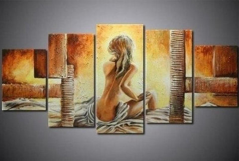 5 Piece Abstract Painting, Bedroom Wall Art Paintings, Girl After Bath, Modern Acrylic Paintings, Large Painting for Sale-Silvia Home Craft