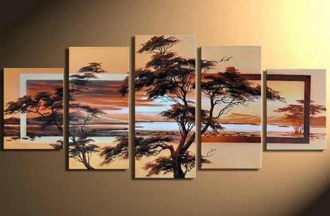 Tree of Life Painting, Ready to Hang, Large Art, Abstract Art, Flower Oil Painting, Abstract Painting, Canvas Painting, 5 Piece Wall Art, Canvas Art Painting-Silvia Home Craft