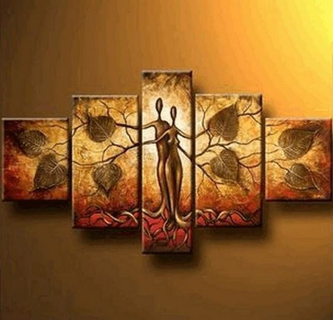 Canvas Painting, Abstract Painting, Tree of life Painting, Ready to Hang, Abstract Wall Art, 5 Piece Art Painting-Silvia Home Craft