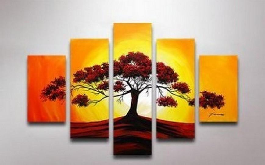 Tree of Life Painting, Ready to Hang, Large Art, Abstract Art, Extra Large Painting, 5 Piece Canvas Art, Canvas Art-Silvia Home Craft