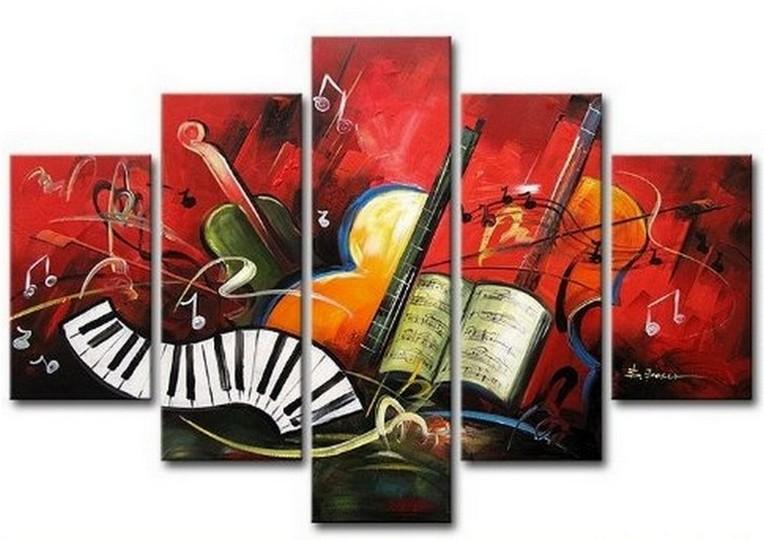 Canvas Art Painting, Abstract Painting, Abstract Art, 5 Piece Oil Painting, Canvas Painting, Violin Music Art-Silvia Home Craft