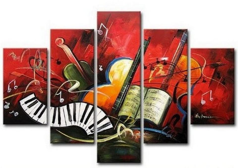 Canvas Art Painting, Abstract Painting, Abstract Art, 5 Piece Oil Painting, Canvas Painting, Violin Music Art-Silvia Home Craft