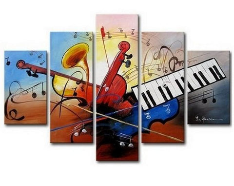 Large Canvas Art, Abstract Art, Canvas Art Painting, Abstract Painting, Wall Art, 5 Piece Wall Painting, Canvas Painting, Violin Music Art-Silvia Home Craft