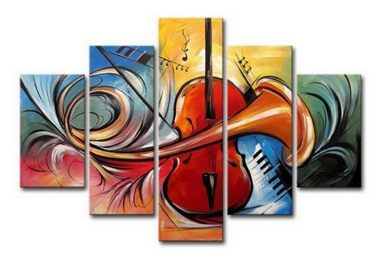 Violin Music Art, Canvas Art Painting, Abstract Painting, Wall Art, Acrylic Art, 5 Piece Wall Painting, Canvas Painting-Silvia Home Craft