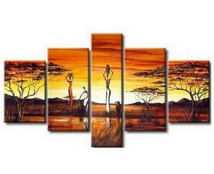 Large Canvas Art, 5 Piece Abstract Art, African Woman Painting, African Girl Painting, Canvas Painting, Abstract Painting, Bedroom Art painting-Silvia Home Craft