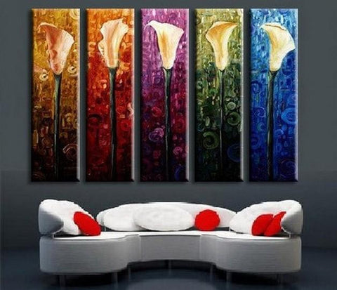 Acrylic Flower Painting, Calla Lily Painting, Flower Canvas Painting, Acrylic Canvas Painting for Bedroom, Multiple Canvas Painting-Silvia Home Craft