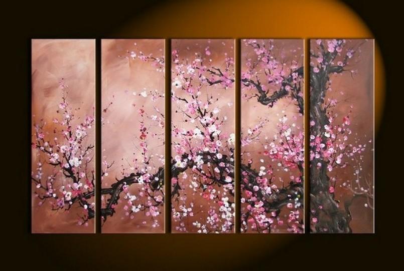 Plum Tree Painting, Large Canvas Art, Abstract Art, Flower Art, Canvas Painting, Abstract Painting, 5 Piece Wall Art, Huge Painting, Acrylic Art, Ready to Hang-Silvia Home Craft