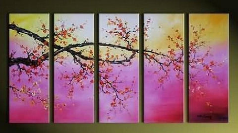 Flower Art, Canvas Painting, Plum Tree Painting, Large Canvas Art, Abstract Art, Abstract Painting, 5 Piece Wall Art, Huge Painting, Acrylic Art, Ready to Hang-Silvia Home Craft