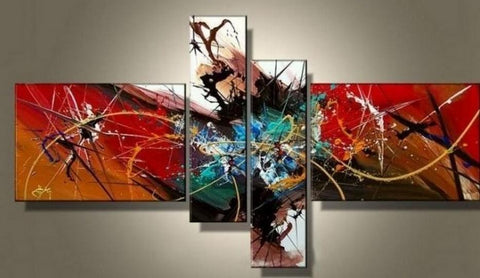 Abstract Modern Painting, 4 Piece Wall Art Paintings, Living Room Canvas Painting, Hand Painted Art, Group Painting for Sale-Silvia Home Craft