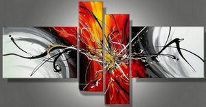 Simple Canvas Art Painting, Modern Abstract Painting, Acrylic Painting for Living Room, 4 Piece Wall Art, Contemporary Acrylic Paintings-Silvia Home Craft