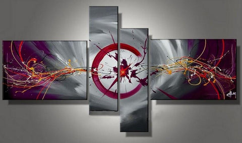 Large Canvas Art Painting, Large Wall Paintings for Living Room, Abstract Canvas Painting, 4 Panel Canvas Painting, Hand Painted Art on Canvas-Silvia Home Craft