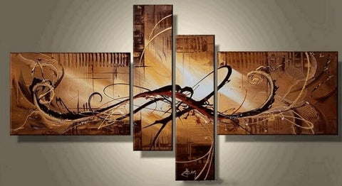 Simple Canvas Art Painting, Acrylic Art Painting on Canvas, 4 Panel Wall Art, Canvas Painting for Sale, Hand Painted Acrylic Paintings-Silvia Home Craft