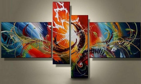 Modern Acrylic Painting, Large Wall Art Paintings, 4 Panel Wall Art Ideas, Abstract Lines Painting, Living Room Canvas Painting, Hand Painted Canvas Art-Silvia Home Craft