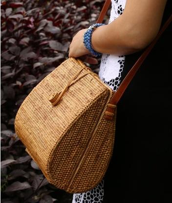 Woven Rattan Handbag, Natural Fiber Handbag, Small Rustic Handbag, Handmade Rattan Handbag for Outdoors-Silvia Home Craft