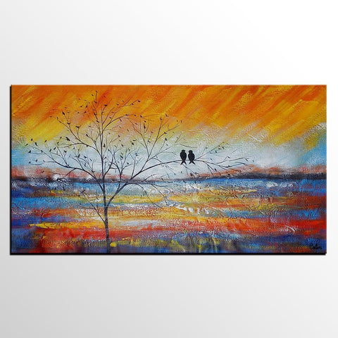 Acrylic Abstract Painting, Love Birds Painting, Living Room Wall Art Paintings, Custom Original Paintings, Acrylic Painting for Sale-Silvia Home Craft