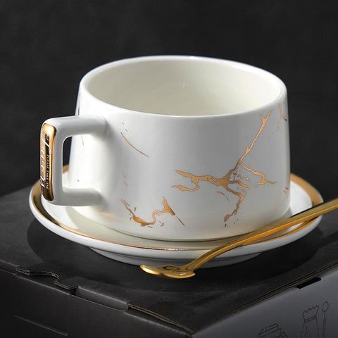 Large Tea Cup, White Coffee Cup, Black Coffee Mug, Ceramic Cup, Coffee Cup and Saucer Set-Silvia Home Craft