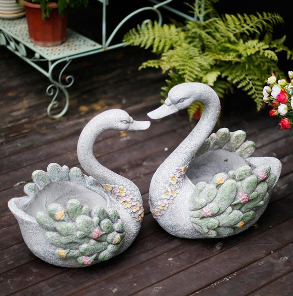 Extra Large Swan Flower Pot, Animal Statue for Garden Ornament, Swan Statues, Villa Courtyard Decor, Outdoor Decoration Ideas, Garden Ideas-Silvia Home Craft