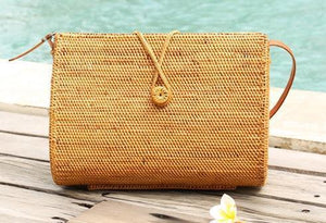 Woven Rattan Handbag, Natural Fiber Handbag, Small Rustic Handbag, Handmade Rattan Handbag for Outdoors-Silvia Home Craft