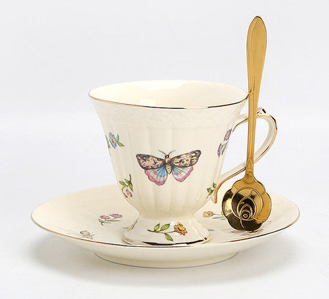 Elegant Bone China Porcelain Tea Cup Set, Beautiful British Tea Cups, Traditional English Tea Cups and Saucers, Unique Ceramic Coffee Cups-Silvia Home Craft