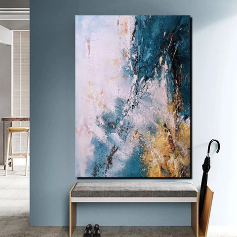 Modern Paintings for Living Room, Simple Modern Art, Blue Abstract Canvas Painting, Contemporary Acrylic Paintings, Large Wall Art Paintings-Silvia Home Craft