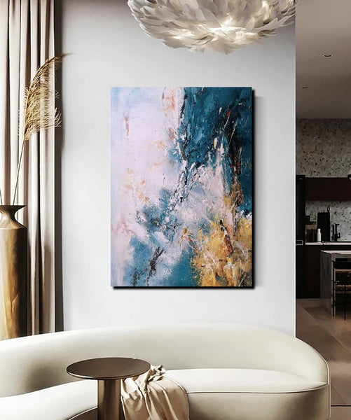 Modern Paintings for Living Room, Simple Modern Art, Blue Abstract Canvas Painting, Contemporary Acrylic Paintings, Large Wall Art Paintings-Silvia Home Craft