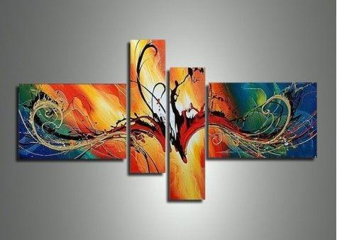 Modern Art on Canvas, 4 Piece Canvas Art, Bedroom Abstract Wall Art, Acrylic Abstract Painting, Contemporary Art for Sale-Silvia Home Craft