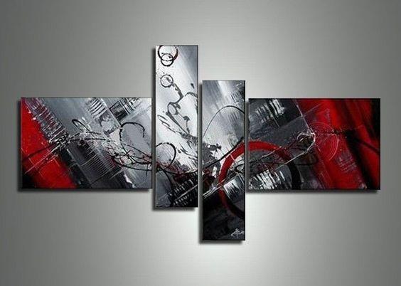 4 Piece Canvas Art, Modern Abstract Painting, Acrylic Painting for Sale, Black and Red Painting, Living Room Simple Contemporary Art-Silvia Home Craft