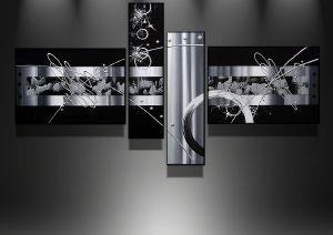 Abstract Canvas Wall Art Paintings, Black and White Painting, Living Room Modern Paintings, Acrylic Painting on Canvas, 4 Piece Wall Art, Buy Painting Online-Silvia Home Craft