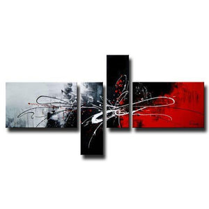 4 Piece Canvas Art Paintings, Huge Painting Above Couch, Abstract Paintings for Living Room, Black and Red Canvas Painting, Buy Art Online-Silvia Home Craft