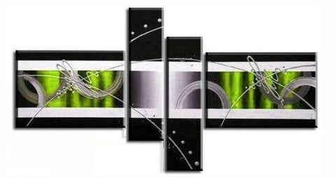 Black and White Paintings, Green Canvas Wall Art Painting, Abstract Painting for Bedroom, 4 Piece Canvas Art, Contemporary Wall Art Paintings, Large Modern Painting-Silvia Home Craft